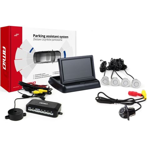 Kit de sensores de estacionamiento TFT02 de 4,3" con cámara HD-305-LED y 4 sensores plateados. (1/5)