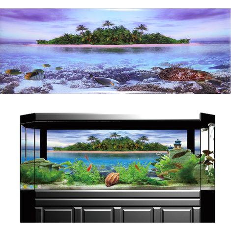 Papier Peint Aquarium PVC Scène Sous-Marine avec Palmiers pour Décoration de Fond de Bac 91x50cm - AUTRES (1/5)