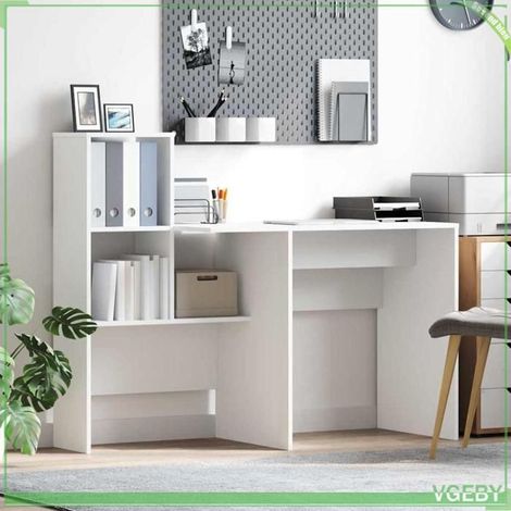 Bureau - ABI - Blanc - Bois d'ingénierie - 131,5 x 50 x 106,5 cm - Rangement intégré (1/5)