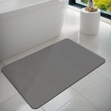 Grauer Badvorleger 40 x 60 cm, rutschfest, schnell trocknend, aus waschbarer Mikrofaser, ideal für Dusche und Badewanne.