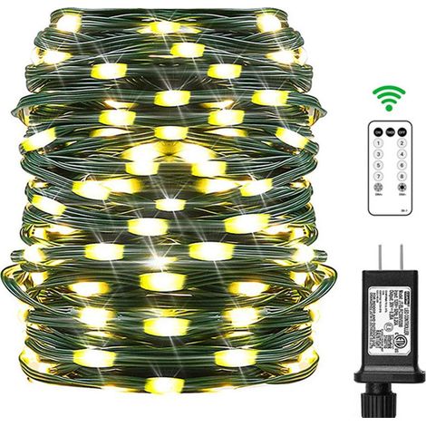 Guirlande lumineuse de Noël pour jardin, 200 LED, fil vert foncé, 23 mètres, style ciel étoilé, avec télécommande basse tension (livraison en boîte, contient 1 guirlande et 1 télécommande). Blanc chau (1/5)