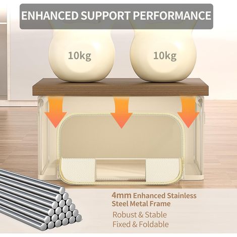 Juego de 3 bolsas de almacenamiento de 72 L, cajas plegables con estructura metálica, para fundas nórdicas, ropa, armario, apilables (beige, 24 L) (1/4)