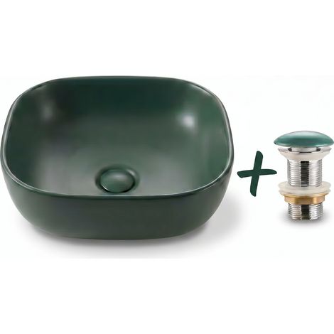 Swiss Aqua Technologies Set Aufsatzwaschbecken Infinitio 45,5x32,5 cm + Ablaufgarnitur, Dunkelgrün (SATINF4532DGEM-SETBP)