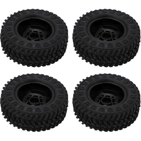 Lot de 4 pneus en caoutchouc de 55 mm avec contrepoids en laiton et jante en alliage d'aluminium pour voiture RC Axial SCX24 1/24 (pièces de rechange noires). (1/5)