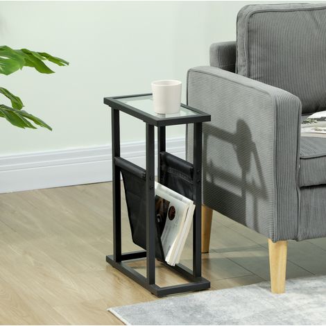 Beistelltisch 40x18x55.5 cm schwarz aus Glas mit Metallrahmen und Stofftasche (1/5)