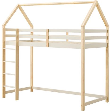 Letto a soppalco capanna 90 x 190 cm Pino massello Beige e naturale - TARZIA