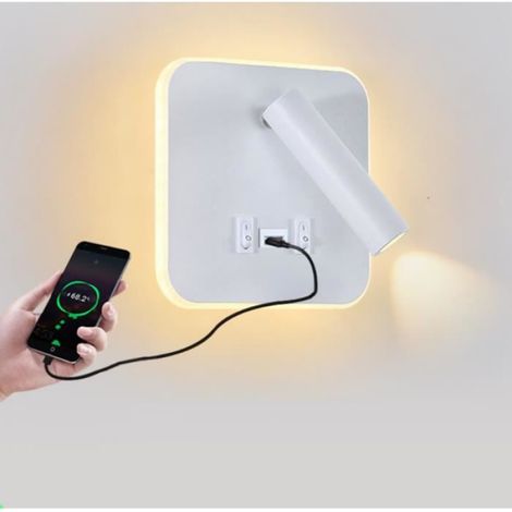 Applique murale nordique à LED avec interrupteur et Prise USB, rétro-éclairage à rotation libre, luminaire d'intérieur pour chambre (1/3)