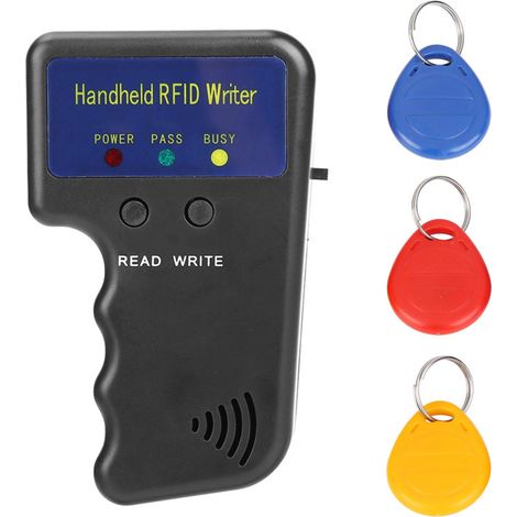 Grabador RFID portátil de 125 kHz con 3 llaveros de identificación regrabables para leer y escribir tarjetas EM4305 y T5577. (1/5)