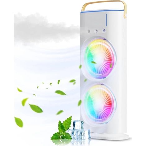 TRADE SHOP - Ventilatore Portatile Da Tavolo Spray Umidifica Ricaricabile Usb Luci Led A Doppia Testa - (1/5)