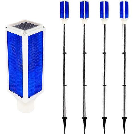Lot de 4 lampes solaires extérieures, étanches, réfléchissantes, pour allée, avec 2 modes d'éclairage (bleu). (1/5)