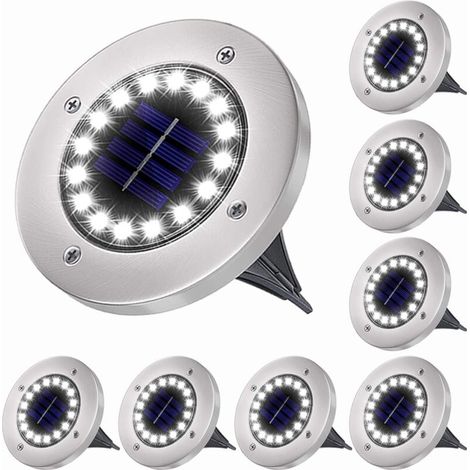 Lampes Solaire Extérieur Jardin, 16LED Lampes Solaires au sol IP65 Etanche Lampe Spots Decorative, pour Pelouse Extérieur/Jardin/Chemin/Terrasse (lumière blanche, 8-pièce) (1/5)