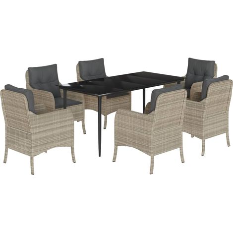 Set da Pranzo da Giardino 7 pz Cuscini Polyrattan Grigio Chiaro vidaXL (1/5)