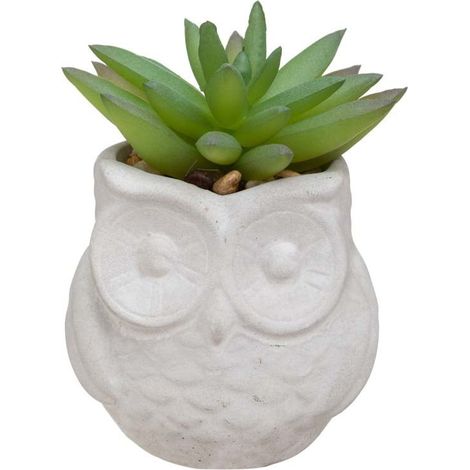 Silumen – Plante verte artificielle 8 cm – Pot hibou décoratif – Matériaux ciment et polyéthylène – Pour intérieur sans entretien (1/5)