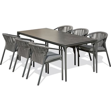 TIGUA - Set da pranzo da giardino in ceramica da 6 posti - Grigio antracite - REMARQUABLE (1/5)