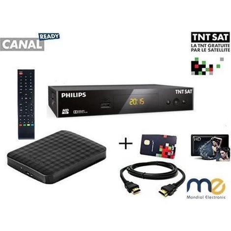Pack Récepteur PHILIPS DSR 3231T , Démodulateur Satellite HD TNTSAT, Noir, Haute définition avec Disque Dur Externe Extra Slim 1 Tér