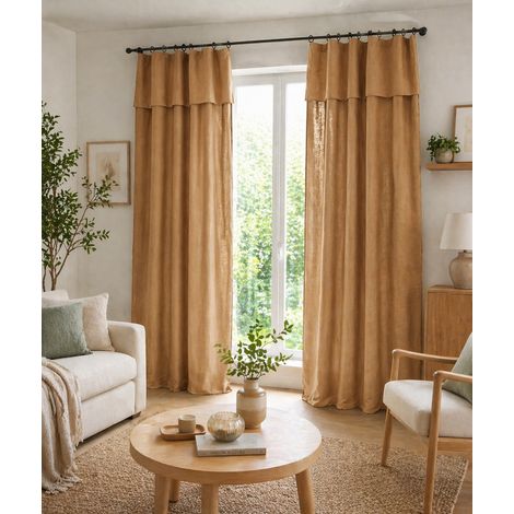 Lot de 2 Rideaux ajustables + 8 anneaux pinces 140 x 270 cm – Lyocell uni Camel