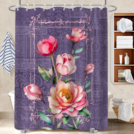 Ensemble rideau de douche polyester avec anneaux 180x180 léger bâche de douche pour hôtel / airbnb (1/5)