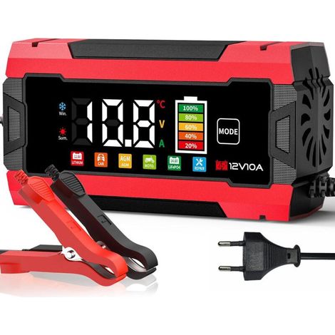 10A Chargeur de Batterie Voiture, 12V 10A LiFePO4 Chargeur Batterie pour Moto avec Réparation Automatisée, 6 Modes Maintien de Chargeur Batterie avec Écran LCD pour AGM/Gel/Wet/SLA (1/4)