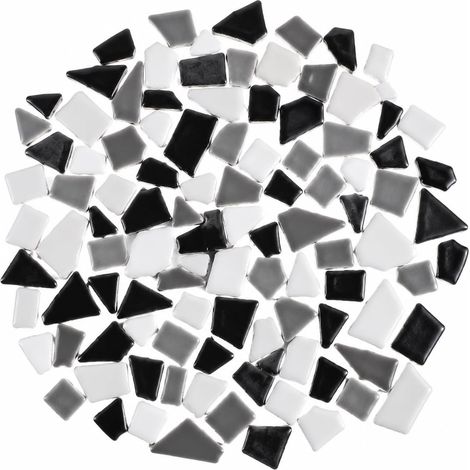 Carreaux de mosaïque en céramique - 200 g - Noir/blanc/gris - Pierres de mosaïque irrégulières pour bricolage - Bricolage - Cadre photo - Vase décoratif - Carreaux en céramique résistant (1/5)