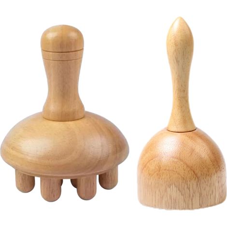Kit Maderoterapia Bois - Rouleau Drainage Lymphatique et Coupe Suédoise Anti-Cellulite - Pour Massage Corps Visage - 2 Pièces (1/5)