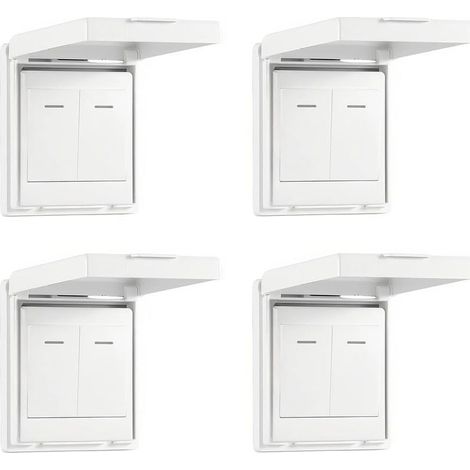 (Blanc) Un ensemble de 4 plaques d'interrupteur fines, résistantes à l'humidité et à l'eau, adaptées aux salles de bains, aux cuisines et autres environnements humides. (1/5)