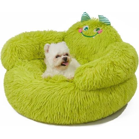 Panier pour chien, panier doux pour chat, panier orthopédique pour chien, taille moyenne 60 x 60 x 35 cm, panier lavable pour chien, panier pour chien/chat à motif dessin animé, vert.