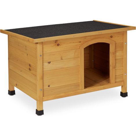 Niche pour Chien, HxLxP : env. 58x86x58 cm, résistant aux intempéries, Bois, Toit Carton bitumé, Nature-Noir (1/5)