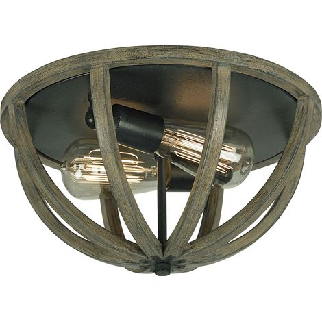 Elstead Allier - 2 Light Ceiling Flush Helles dunkles Holz, antikes Eisen, E27 (1/4)