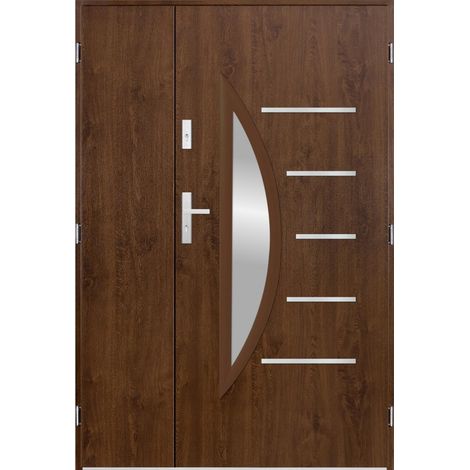 Porte d'entrée double CENTORO 120x200 cm noyer - Poignée et serrure : Avec - Poussant: Droit