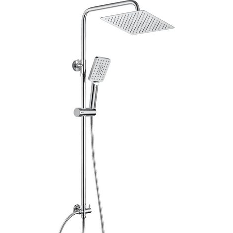 JOHO – Colonne de douche sans robinetterie en inox chromé – Compatible rénovation – Douchette 3 jets – Réglable en hauteur – Douche effet pluie carrée 20x20 cm
