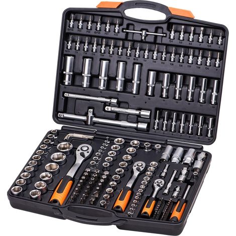 Varan Motors - VT13019 Set di utensili per garage con chiavi a bussola intercambiabili per avvitatore a cricchetto, 171 pezzi, 1/2'', 1/4'', 3/8''