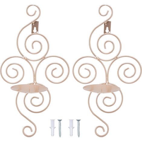 Ensemble de 2 appliques murales en fer forgé de style européen, design spiralé, porte-bougies muraux, couleur or champagne pour chambre à coucher (1/5)