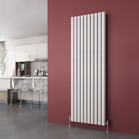 ELEGANT Vertical Radiator 1800 x 590mm Double Panel Designer White Oval Column Heating Rad (1/5)