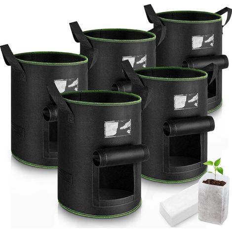 5 Sacs Plantation Pomme de Terre avec 60 Sacs de Semis, 40L Sac de Plantation Non Tissé, Sac Culture Pomme de Terre avec Poignées et Fenêtre, Pots pour Tomates, Carottes, Fraises, Légumes (1/5)