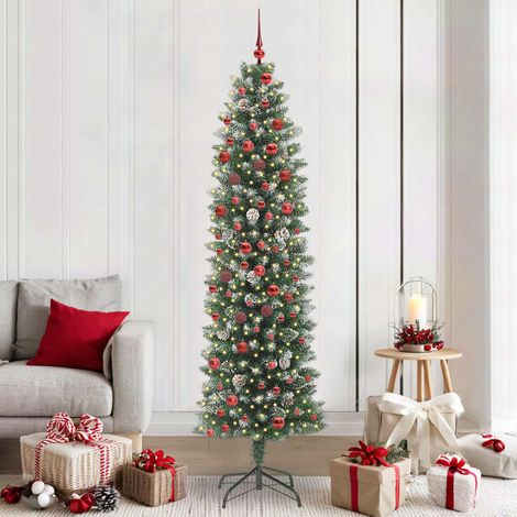 Künstlicher schlanker Weihnachtsbaum Grün und Weiß 210 cm