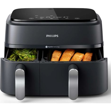 Philips – Friteuse sans huile 9L 2750W – Technologie RapidAir Plus – 8 programmes – 2 tiroirs pour repas simultanés