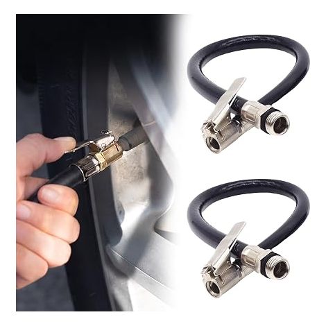Lot de 2 Tuyaux de Gonflage de Pneu, Flexible Compresseur Air avec Embout Gonfleur en Laiton, Raccord Fileté 12,5 mm, Embout de Gonflage pour Voiture, Vélo, Moto, Compresseur d'Air (1/5)