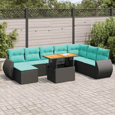 Teenpull – 9-tlg. Garten-Sofagarnitur mit Kissen Schwarz Poly Rattan (1/5)