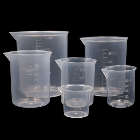 Mesure de béchers en Plastique gradués 6 pièces, béchers de Mesure pour Laboratoire Scientifique, Tasse réutilisable - 25 ML 50 ML 100 ML 150 ML 250 ML 500 ML (1/5)