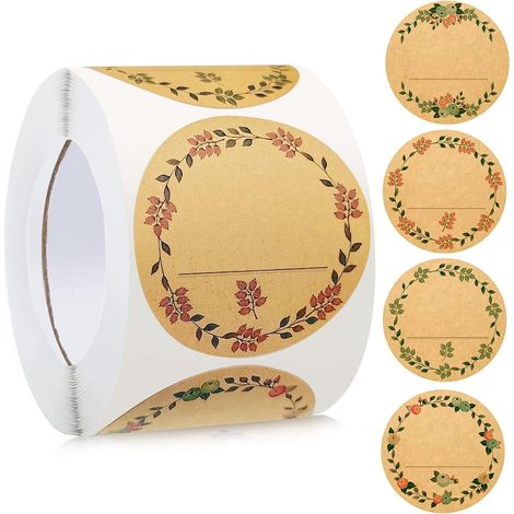 Set di 500 adesivi in carta kraft - 5 cm - Design barattolo di marmellata - Per scrivere - Rotondi - Fatti a mano - Etichette per cucina, sacchetti regalo, matrimoni (1/5)