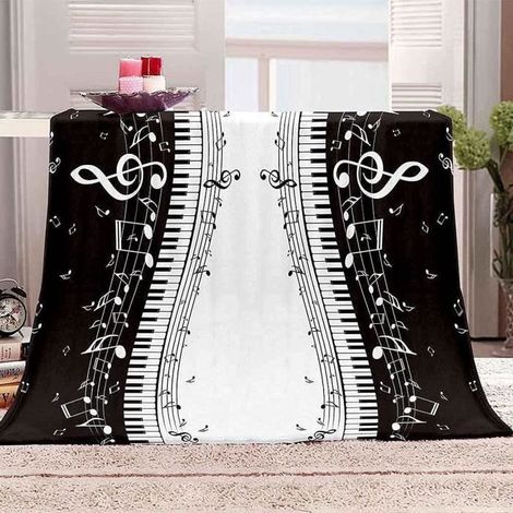 1 pièce Couverture Musique Noir et Blanc, Douce et Confortable, 130x150 cm, motif 3D élégant, idéale pour canapé, lit ou extérieur