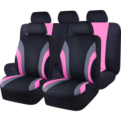Coprisedili per auto universali sportivi in tessuto Line Rider, confezione da 11 - 100% traspirante con spugna composita da 5 mm all'interno, compatibile con airbag, panca con 3 cerniere (set completo (1/5)