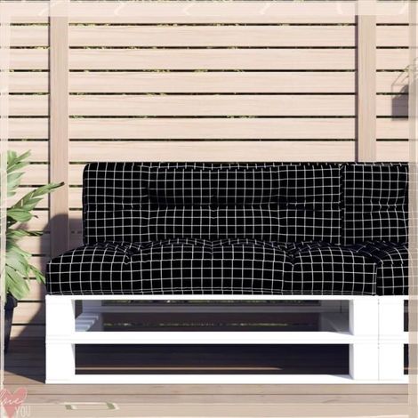 360639 Coussin de palette motif à carreaux noir 120x40x12 cm tissu (1/2)
