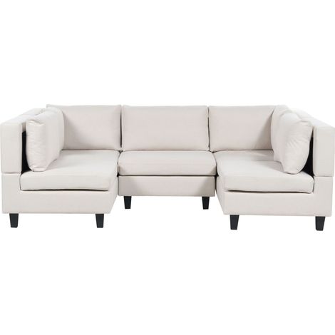 U-förmiges Modulsofa 5-Sitzer UNSTAD Stoff Hellbeige