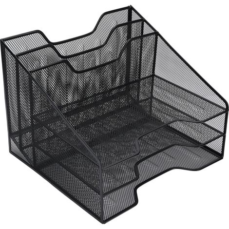 Bac de rangement bureau 3 niveaux en maille métallique pour tri courriers dossiers documents et fournitures, organisateur plateau (1/5)