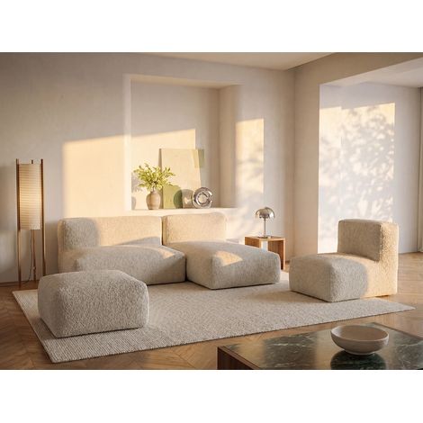 Divano angolare modulare con poltrona e pouf in Tessuto bouclette Beige - NOUMARA (1/5)