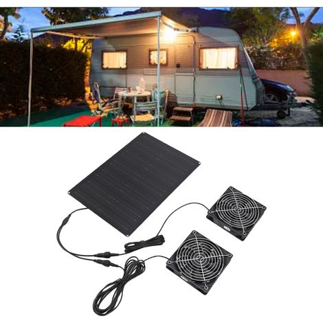 [Kit de ventilación solar] Kit de ventilador solar doble de 75 W, 3000-4000 RPM, resistente a la intemperie IPX7, para el hogar, mascotas y áreas exteriores. (1/5)