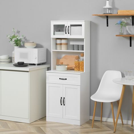 Alacena de Cocina Mueble Buffet de Cocina con 4 Puertas Cajón y Estantes Ajustables para Comedor 60x38x161 cm Blanco (1/5)