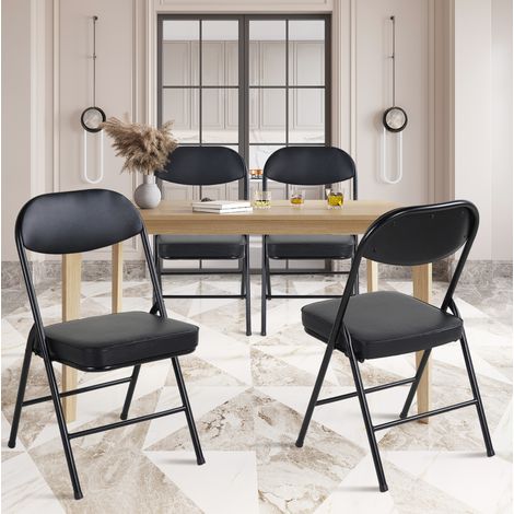 Lot de 4 chaises pliantes avec assise rembourrée, structure en acier, noires, DESVIAE (1/5)