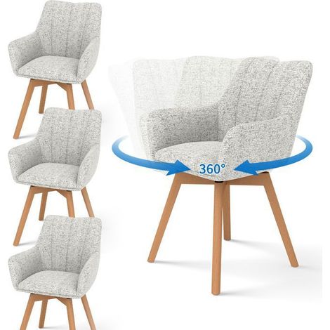 WAFTING Lot de 4 Chaises de Salle à Manger Pivotantes 360°, Accoudoirs et Pieds Bois, Dossier Haut avec Coussin en Molleton.Beige. (1/5)